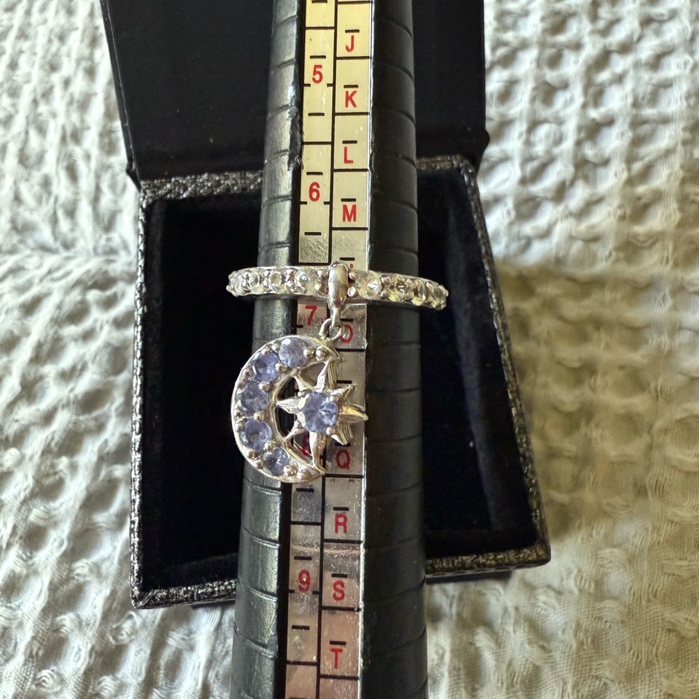 Silver and Tanzanite Moon and Star Ring